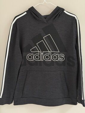 Adidas Hoodie XL Gray 3 Stripe Athletic Pullover Sweatshirt
